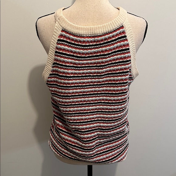 Belldini Red Black Blue Cream Striped Knit Tank Top - Picture 3 of 5